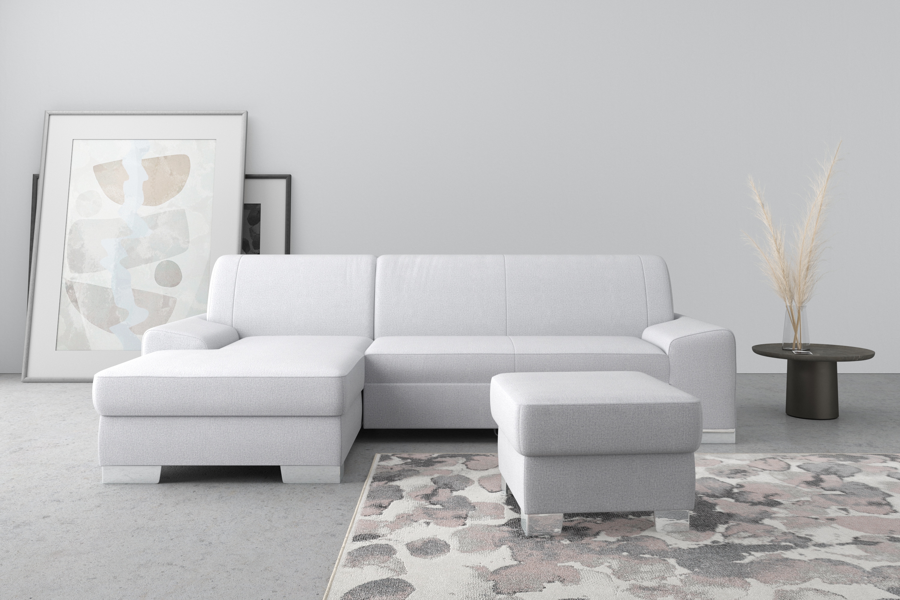 Ecksofa DOMO COLLECTION "Anzio L-Form, whlw. Bettfunktion, Federkern, hochwertig, Breite 271 cm", silber, B:271cm H:85cm T:160cm, Sofas, Ecksofa, Ohne Bettfunktion, Recamiere links, Feinstruktur, silber