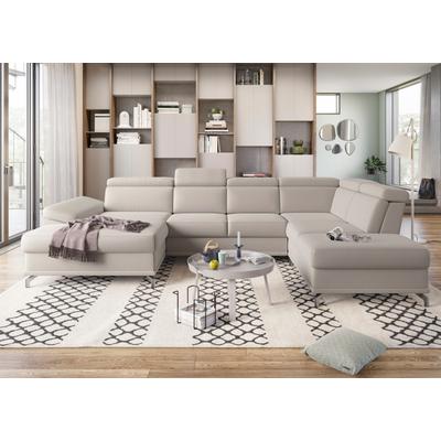Wohnlandschaft SIT & MORE "Cabrio U-Form, mit Sitztiefenverstellung, Arm- und Kopfteilverstellung", grau (elephant), B:359cm H:87cm T:230cm, 100% Polyester, Sofas, 3 Nierenkissen, Federkern, optional Bettfunktion und Stauraum Image