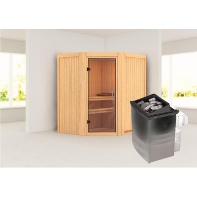 Sauna KARIBU "»Liyah« mit Klarglastür naturbelassen", beige (naturbelassen), Saunaofen, integrierte Steuerung, (ohne Ofen), Saunen, in verschiedenen Ausführungen erhältlich Image