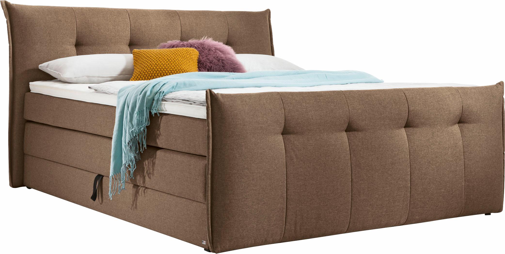 Boxspringbett "Florida", braun (hellbraun), B:225cm L:228cm, Feingewebe (100% Polyester), SET ONE BY MUSTERRING, Komplettbetten, Boxspringbett, mit Bettkasten, in 5 Liegekomfortvarianten Image