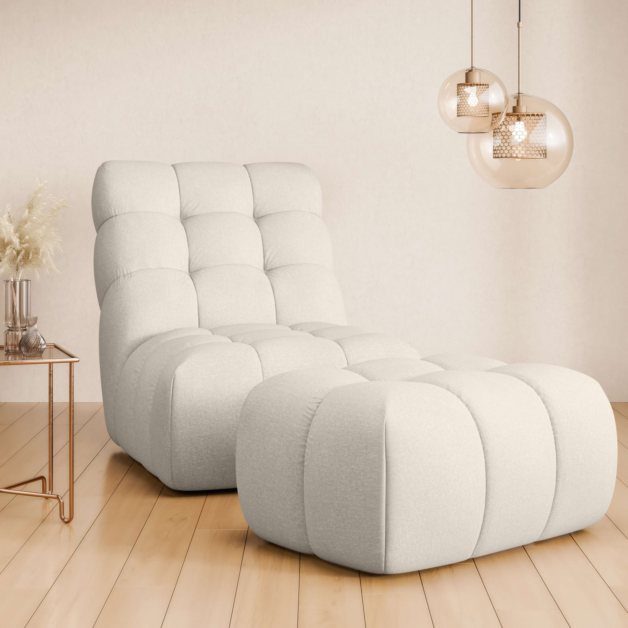 XXL-Sessel HOME AFFAIRE "AURELIAN Loveseat XXL mit Hocker im Set, Lese-Sessel, Relaxsessel", beige (creme), B:88,5cm H:95,5cm T:130cm, 100% Polyester, Sessel, mit Wellenunterfederung, Struktur fein, Struktur grob, Velours