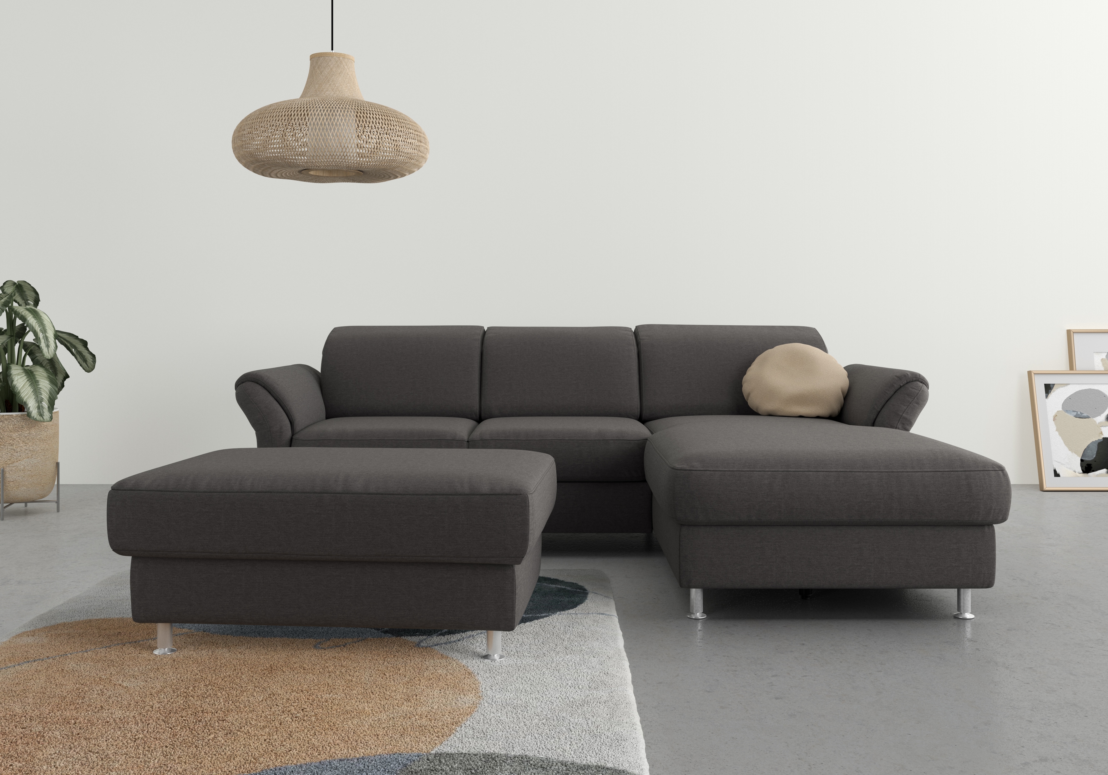Ecksofa SIT & MORE "Apulia L-Form", grau (fango), B:250cm H:78cm T:185cm, Webstoff (100% Polyester);Struktur weich (90% Polyester, 10% Polyamid);Luxus-Microfaser Euphoria (100% Polyester);Samtoptik (100% Polyester), Sofas, wahlweise Bettfunktion,...