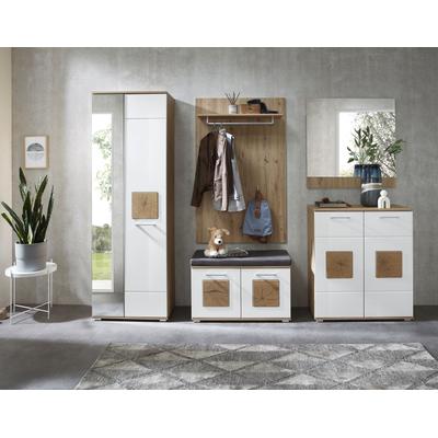 Garderoben-Set INNOSTYLE "Fun Garderoben Set, 263x195x38cm (B/H/T)", weiß, artisan eiche, B:263cm H:195cm T:38cm, Holzwerkstoff, MDF, Kastenmöbel-Sets, besteht aus 5 Typen,Spiegeltür,Sitzkissen Image
