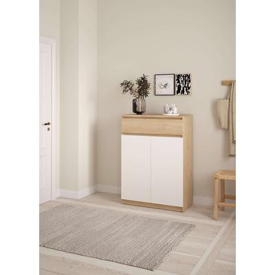 Schuhschrank INOSIGN "Naia Schuhaufbewahrung, Schuhkommode, Schuhregal, Garderobenschrank", weiß (jackson hickory, weiß), B:80,4cm H:111,3cm, Spanplatte, Schränke, mit 2 Türen und 4 Einlegeböden, 1 Schublade, Breite 80 cm Image