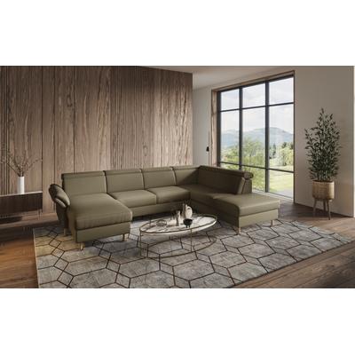 Wohnlandschaft HOME AFFAIRE "Calypso U-Form", grün (olive), B:334cm H:85cm T:227cm, 100%Polyester, Sofas, wahlweise mit motorischer Relaxfunktion Image