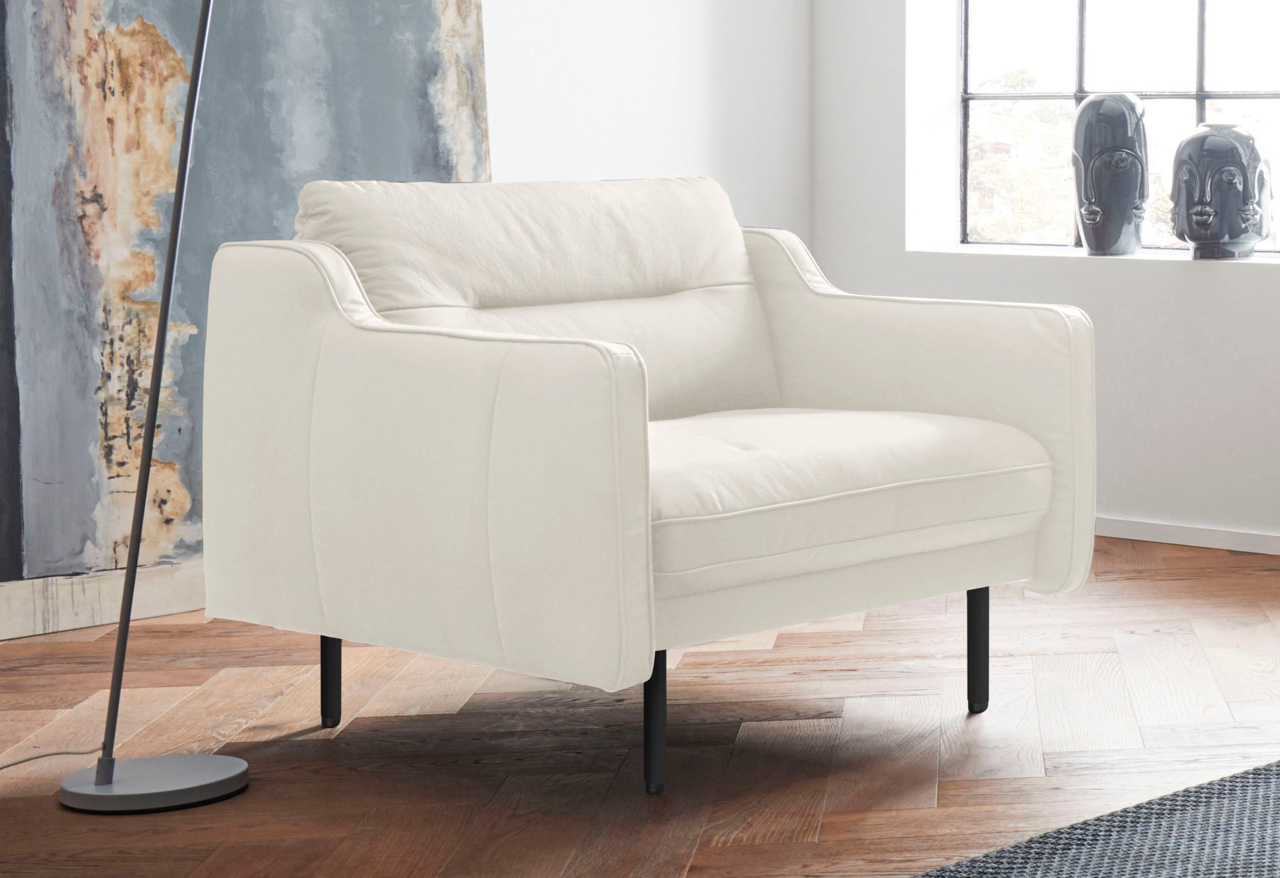 Sessel ANDAS "Nordfyn", beige (elfenbein), B:99cm H:81cm T:92cm, Struktur weich (100% Polyester);Luxus-Microfaser Lederoptik (100% Polyester);100% NaturLEDER, Sessel, Ledersessel Einzelsessel, edles Design in 3 Bezugsqualitäten, Design by Morten...