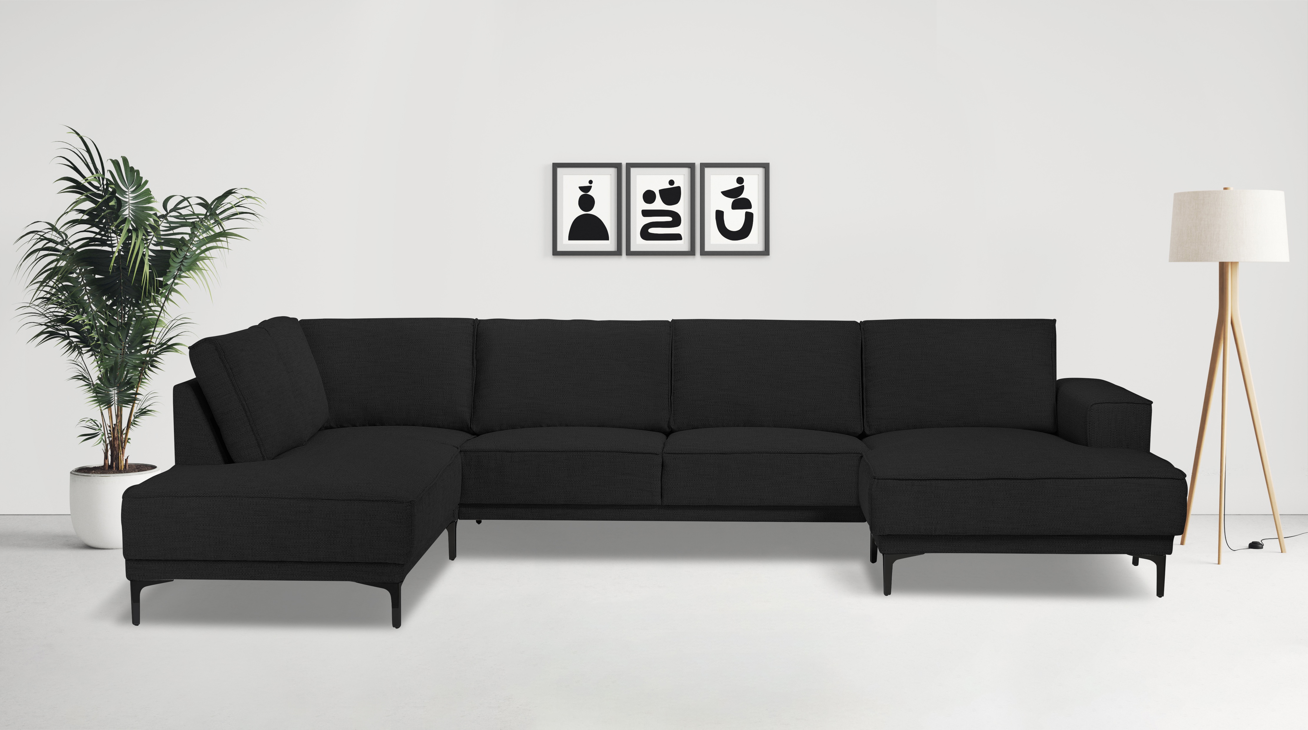 Wohnlandschaft OTTO HOME "XXL Sofa Oland, Struktur, Flachgewebe, Luxus-Microfaser, Boucle", grau (anthrazit), B:345cm H:85cm T:210cm, 100% Polyester, Sofas, U-Form, 345 cm, Wellenunterfederung, Skandi-Design, Metallfüße