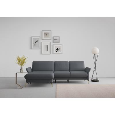Ecksofa SIT & MORE "Fashion L-Form", grau (dunkelgrau), B:253cm H:84cm T:165cm, Sofas, wahlweise mit Kopfteilverstellung, Vorziehsitz, motorisch, Nickelfüße Image