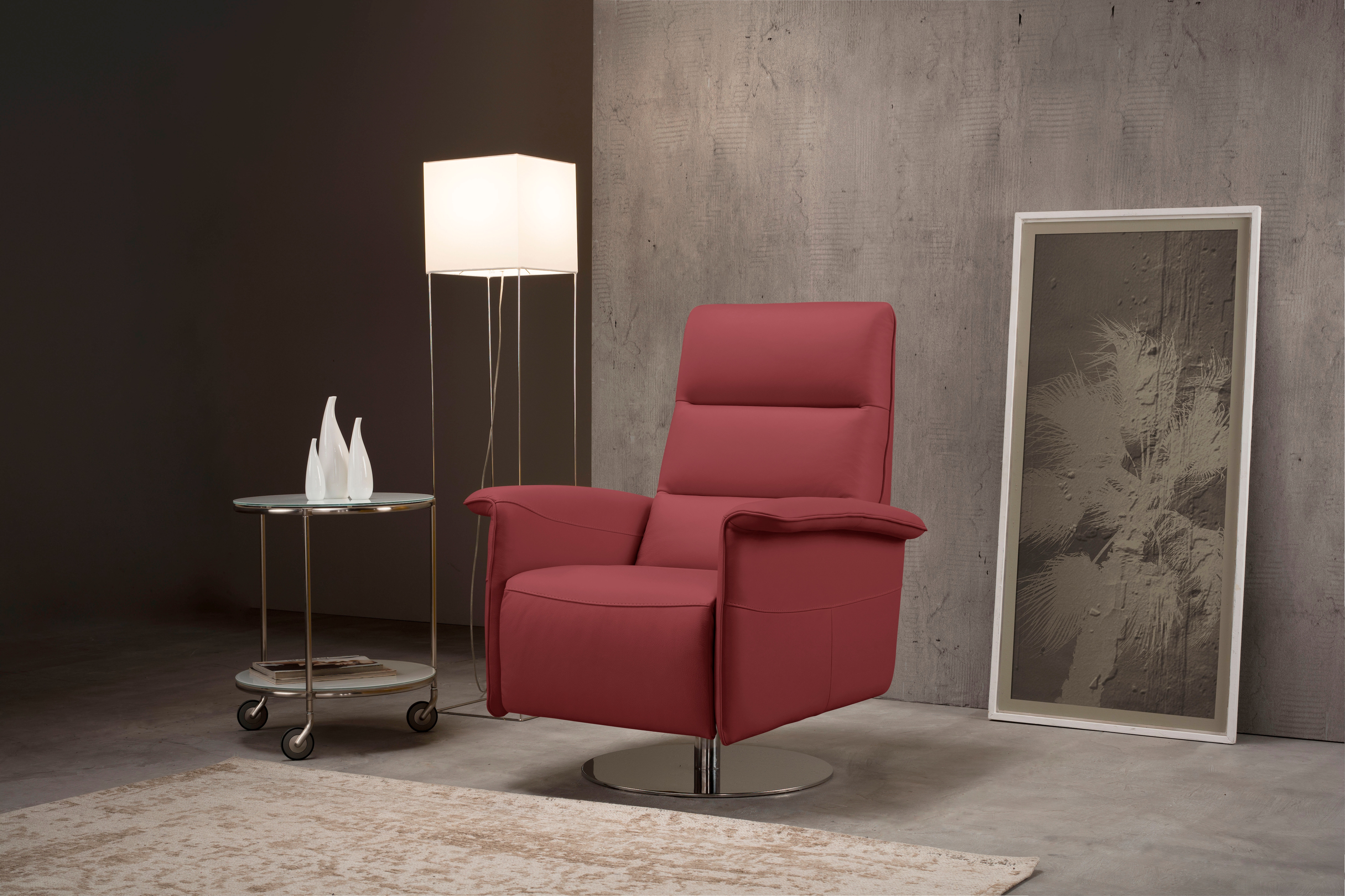 Sessel EGOITALIANO "Kelly Designsessel, Clubsessel & Relaxsessel, bequem, zeitlos elegant", rot (kirschrot), B:83cm H:105cm T:92cm, Leder »BULL« (echtes Rindsleder). Geschliffenes, pigmentiertes und behandeltes Rindsleder mit einer Dicke von 1, 3-1,...