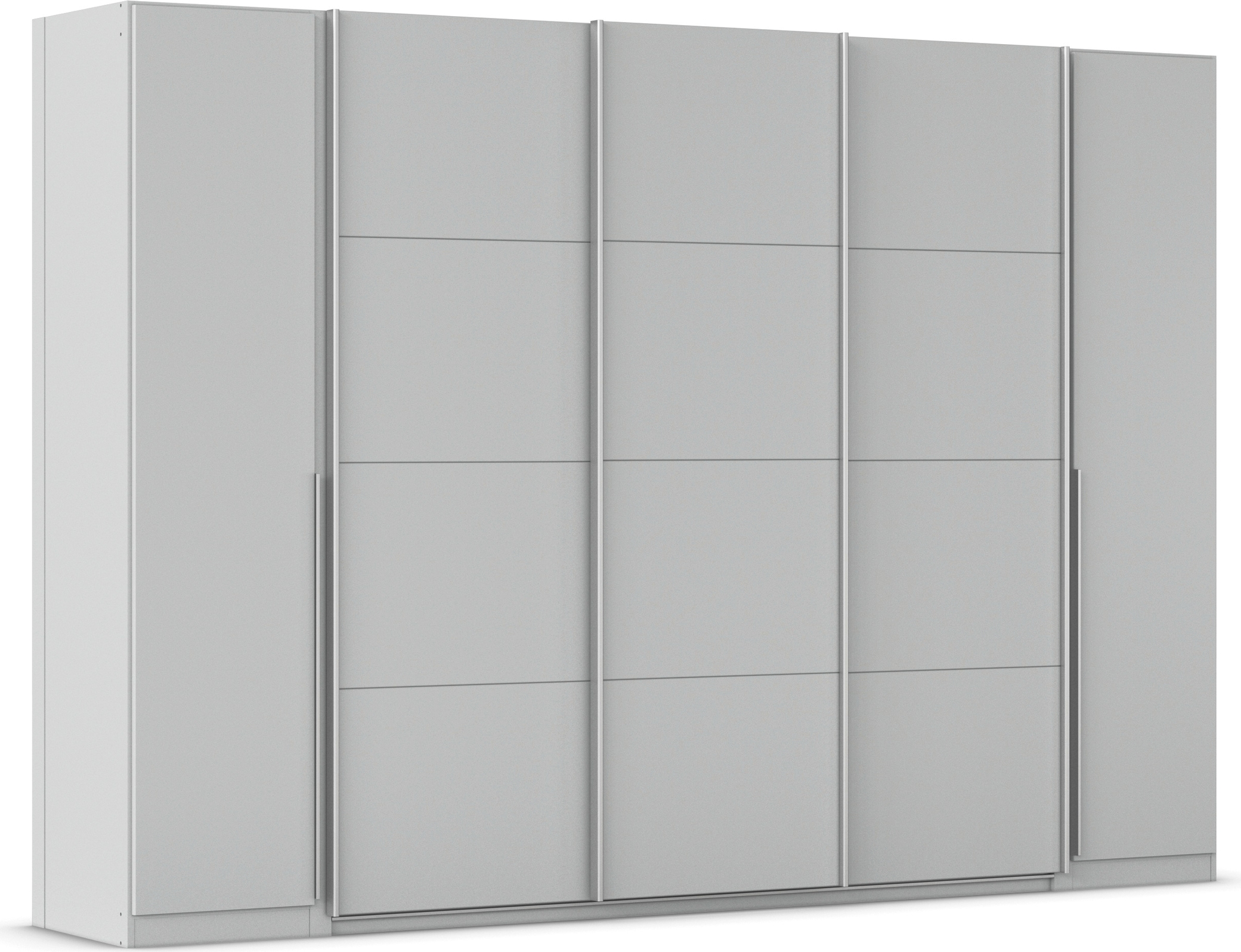 Schwebetürenschrank RAUCH "Dreh-/Schwebetürenschrank Kleiderschrank Familie, OTTOs Choice Agordo", grau (seidengrau), B:301cm H:210cm T:62cm, Holzwerkstoff, Schränke, Schwebetürenschrank, durchdachte Innenausstattung, in zwei Griff-Farben MADE IN...