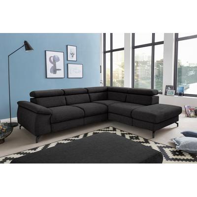 Polstergarnitur COTTA "Komaris L-Form", schwarz (charcoal), B:249cm, Sitzmöbel-Sets, Set bestehend aus: Ecksofa mit Kopfteilverstellung & Hocker Image