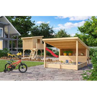 Sandkasten NORDIC HOLZ "PIPPI 2", beige (natur), B:214cm H:178,98cm T:270cm, Holz, Sandkästen, Spielelement mit Überdachung, BxTxH: 214x270x179 cm