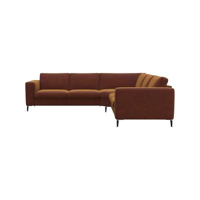 Ecksofa FLEXLUX "Fiore, gleichschenklig, super Sitzkomfort durch Kaltschaum im Sitz", braun (cognac), B:257cm H:85cm T:92cm, 100% Polyester, Sofas, breite Armlehnen, Füße Alu+schwarz Image