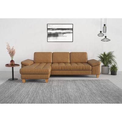 Ecksofa SIT & MORE "Westham L-Form", braun (cognac), B:275cm H:88cm T:172cm, 100% Polyester, Sofas, mit Recamiere, mit oder ohne Bettfunktion, Bettkasten, Füße Eiche Image