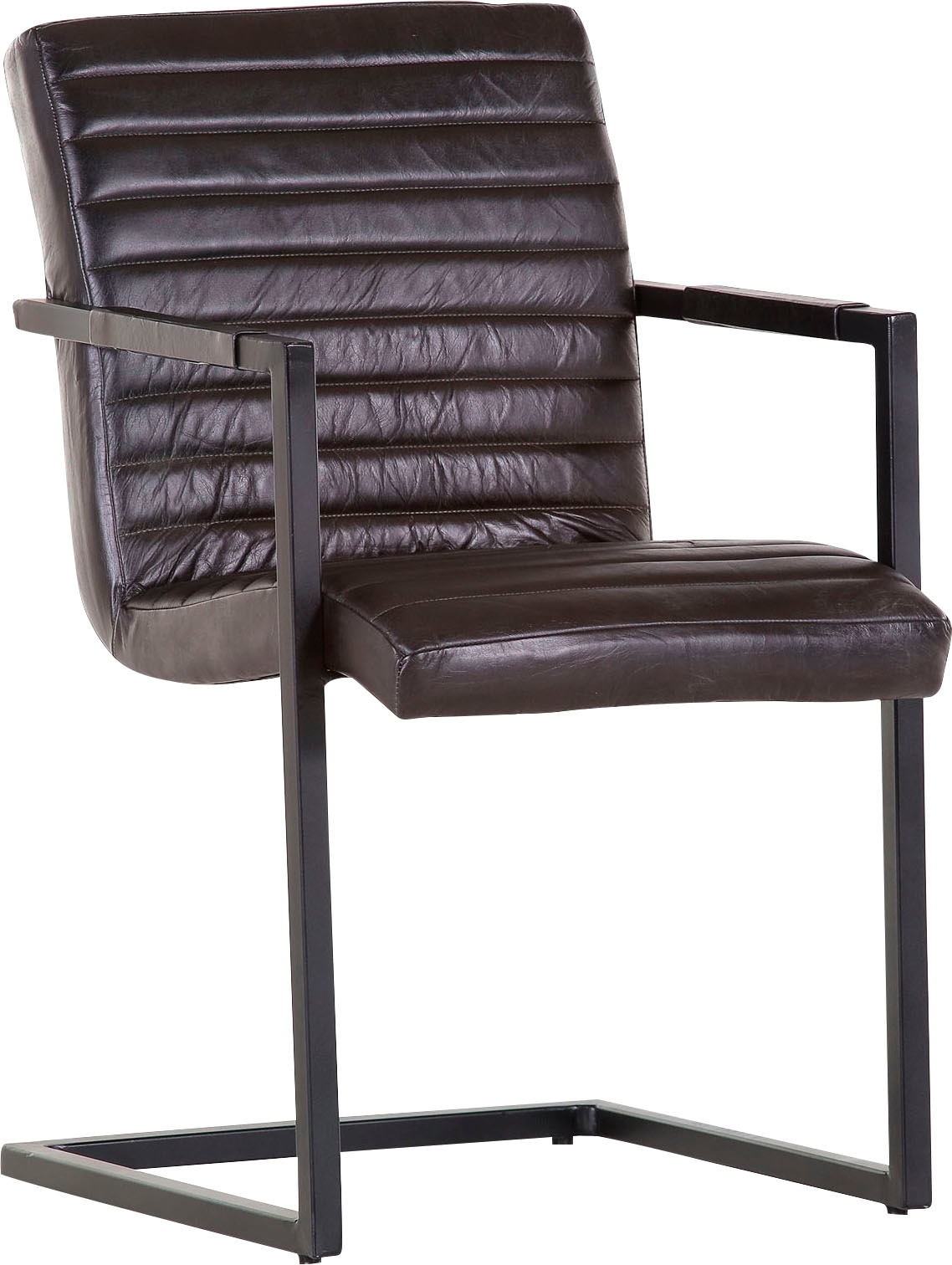 Freischwinger GUTMANN FACTORY "Barcelona", grau (grau, messing schwarz lackiert), B:52cm H:87cm T:64cm, Leder, Stühle, Freischwinger, in Leder