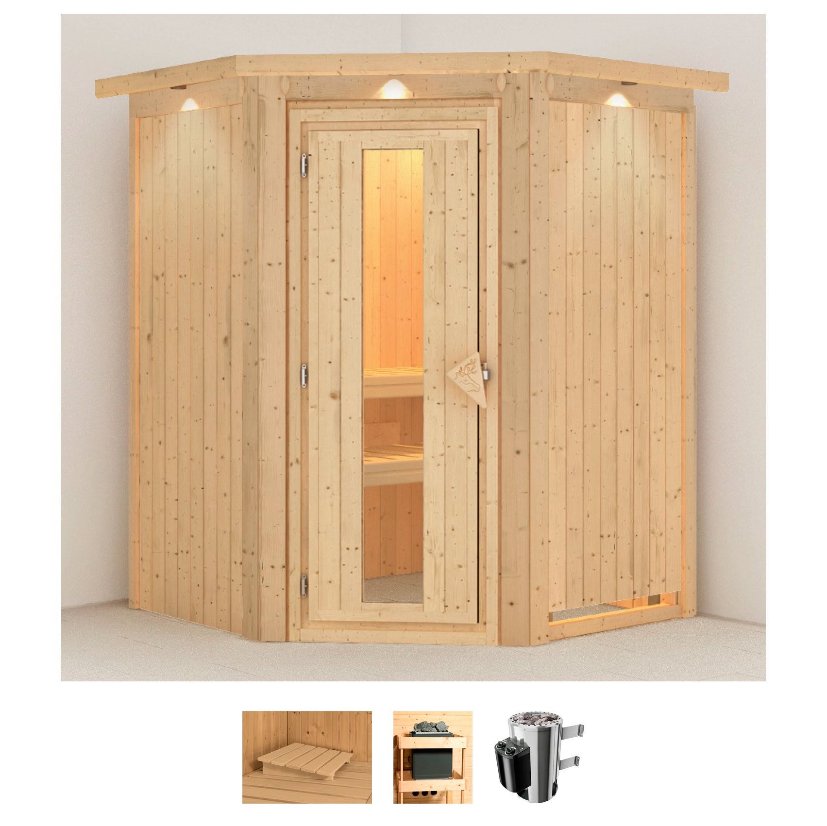 Sauna KARIBU "Nanna", beige (naturbelassen), Saunaofen, integrierte Steuerung, 3,6 kW, Saunen, Ofen 3,6 kW intgr. Strg