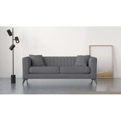 3-Sitzer PLACES OF STYLE "MATTHEW elegantes Designsofa, Maße B/T/H: 201/86/74 cm", grau (anthrazit), B:201cm H:74cm T:86cm, 100% Polyester, Sofas, feine Steppung im Rückenbereich, lose Sitzkissen, incl. Zierkissen Image