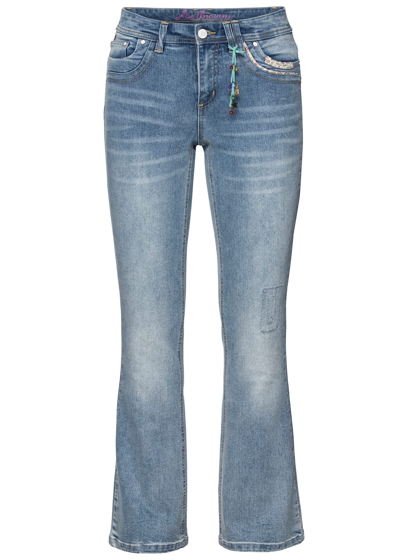 Bootcut-Jeans SHEEGO BY JOE BROWNS, Damen, Gr. 46, Normalgrößen, blau (light blau, denim), 70% Baumwolle, 28% Polyester, 2% Elasthan, unifarben, lang, Jeans