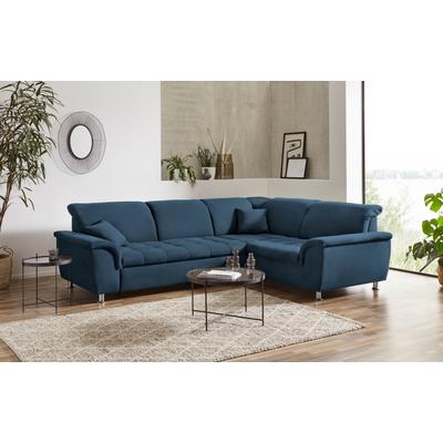 Ecksofa DOMO COLLECTION "Franzi, zeitlos und elegant, moderne Sitzheftung, L-Form", blau (dunkelblau), B:267cm H:81cm T:214cm, Sofas, wahlweise mit Kopfteilverstellung (dann Breite: 275 cm) Image