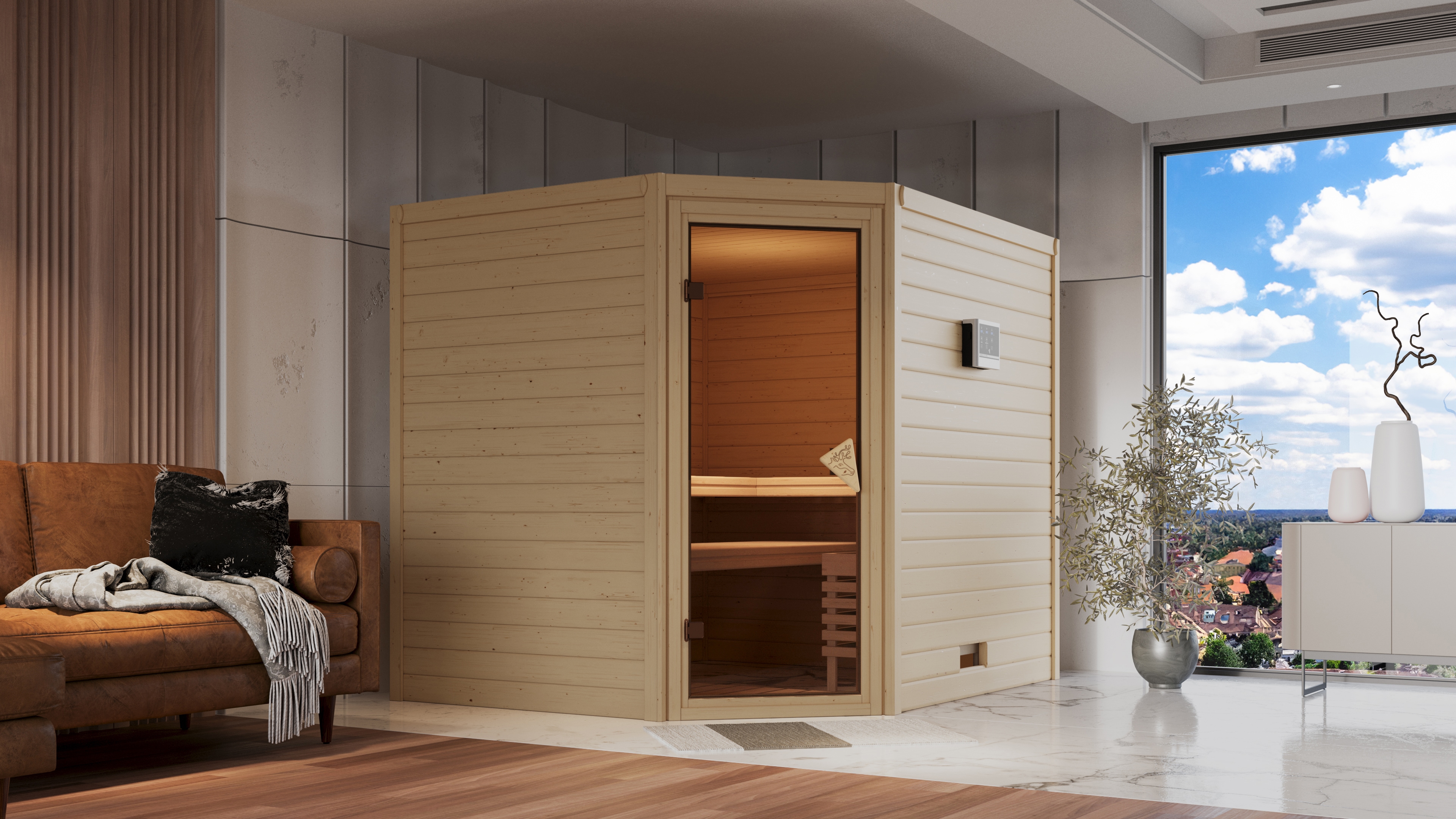 Sauna KARIBU "Talida", beige (naturbelassen), ohne Ofen, (ohne Ofen), Saunen, ohne Ofen Image