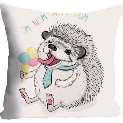 Dekokissen QUEENCE "»Nom Nom«", bunt (bunt, bedruckt), B:40cm L:40cm, Polyester, Dekokissen_Sitzkissen_Kissenhüllen, mit kleinem Igel, Kissenhülle ohne Füllung, 1 Stück Image