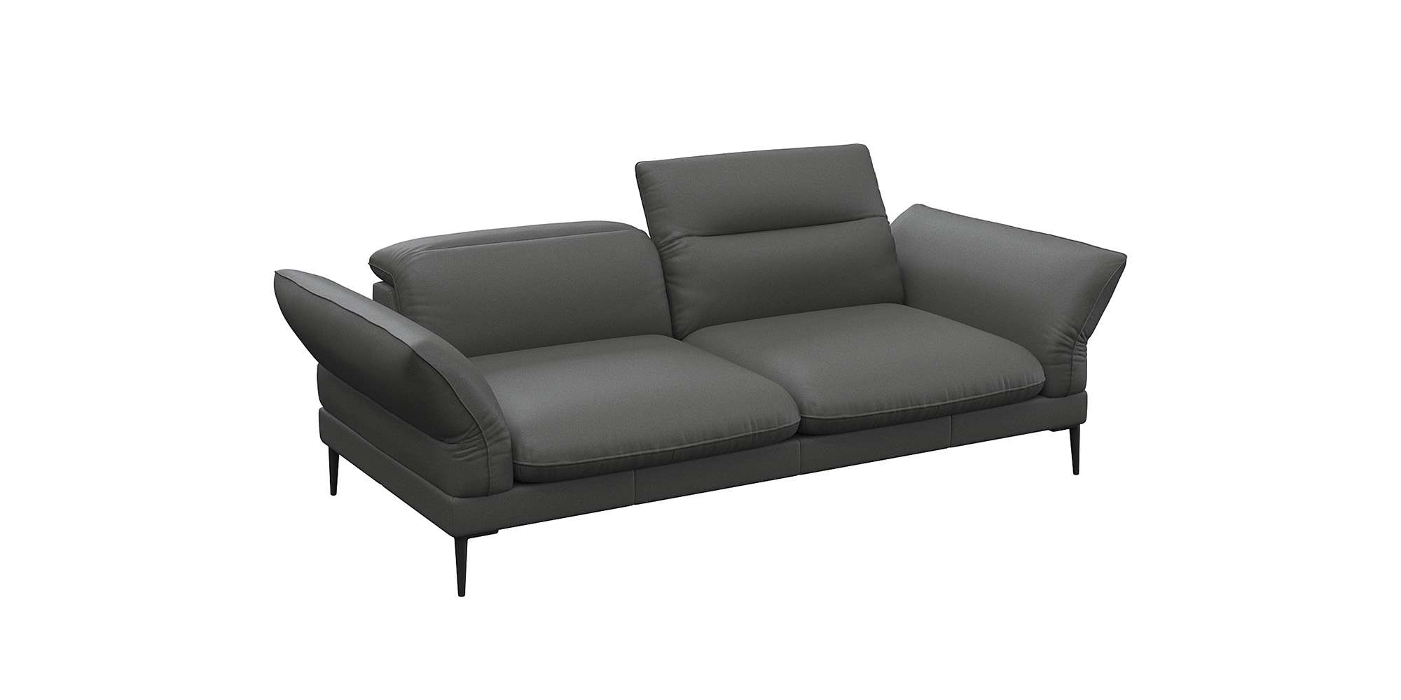 2,5-Sitzer FLEXLUX "Salino, Funktionssofa, Relaxsofa", grau (warm mineral grau), B:215cm H:88cm T:105cm, 100% Echtleder, Sofas, Sofa mit Arm- und Kopfteil-Verstellungen, Kaltschaum & Stahl-Wellen