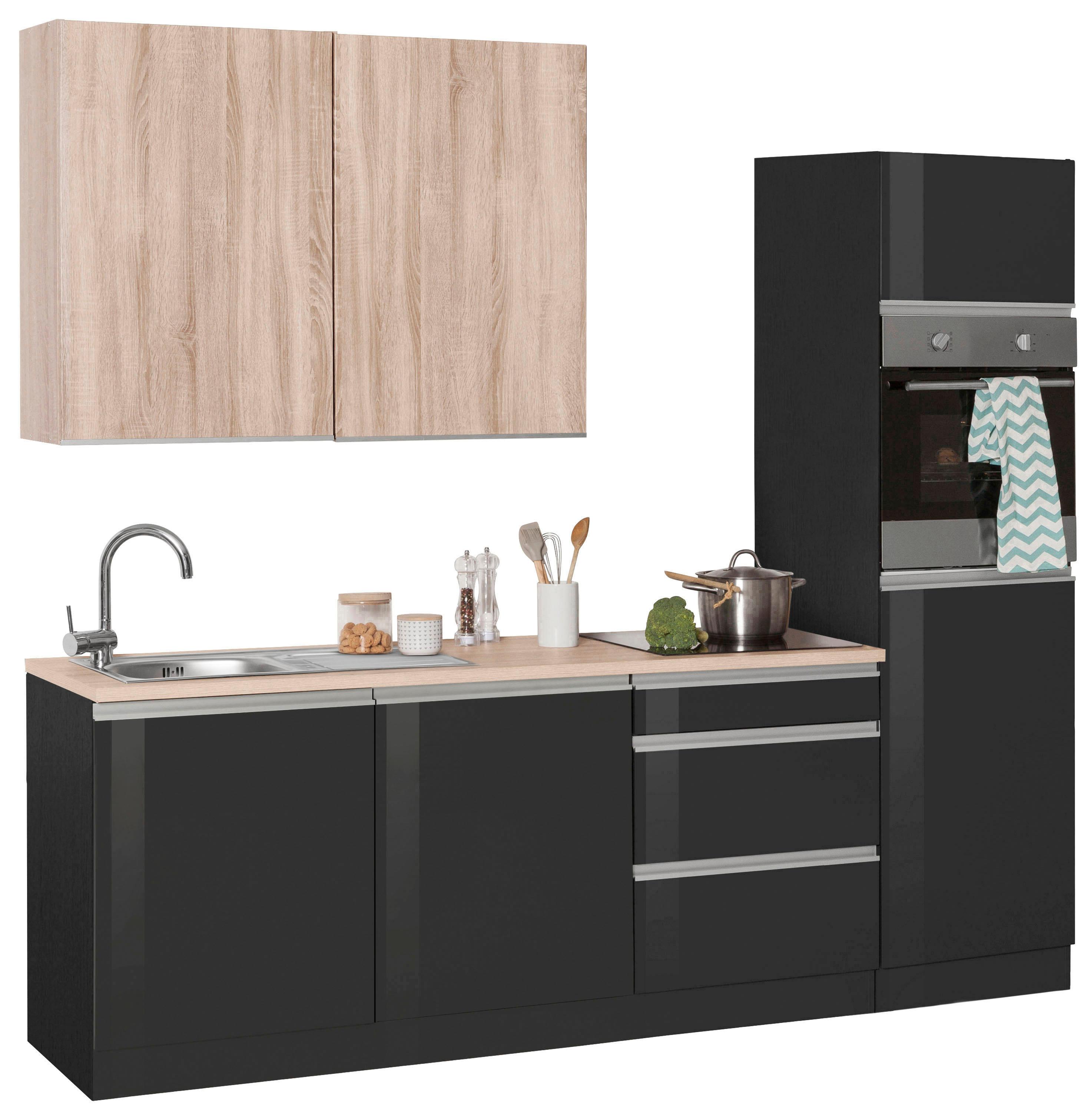 Küchenzeile KOCHSTATION "KS-Ohio", grau (küche: grau, korpus: grafit, arbeitsplatte: eichefarben), B:240cm T:60cm, Komplettküchen-Sets, ohne E-Geräte, Breite 240 cm Image