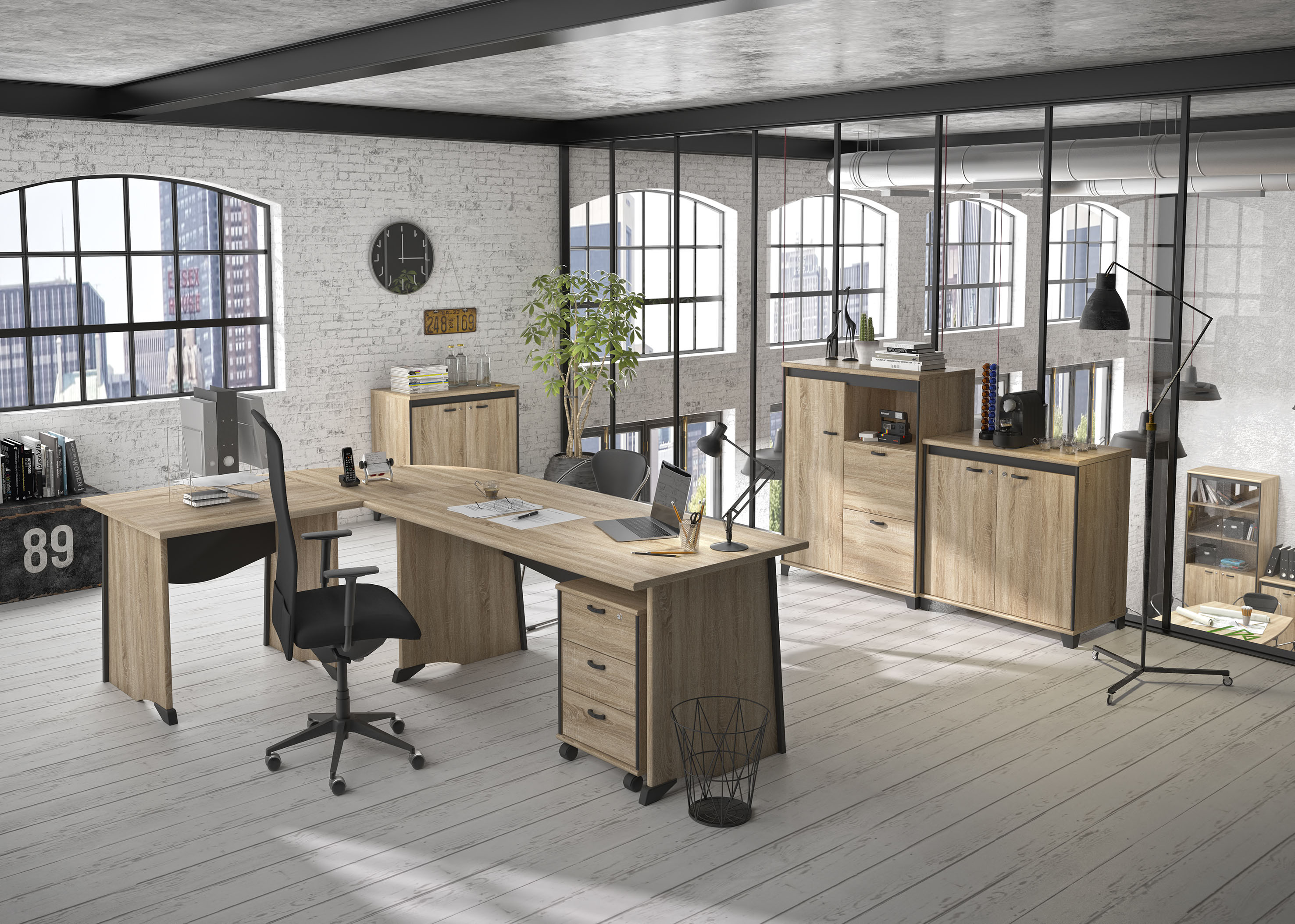 Schreibtisch GAMI "MAMBO", schwarz (eiche sonoma, schwarz, eiche sonoma, schwarz, eiche sonoma), B:160cm H:74cm T:80cm, Tische, Schreibtisch, in verschiedenen Breiten