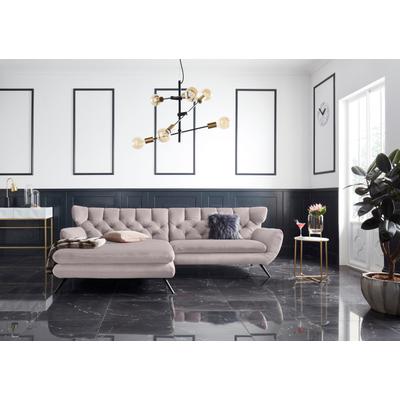 Ecksofa 3C CANDY "Beatrice Designsofa in moderner Retrooptik, bequem und extravagant", rosa (altrosa), B:300cm H:94cm T:175cm, Samt-Optik (100% Polyester), Sofas, mit Rückensteppung im Rautenmuster, Ohrenbacken Optik, L-Form Image