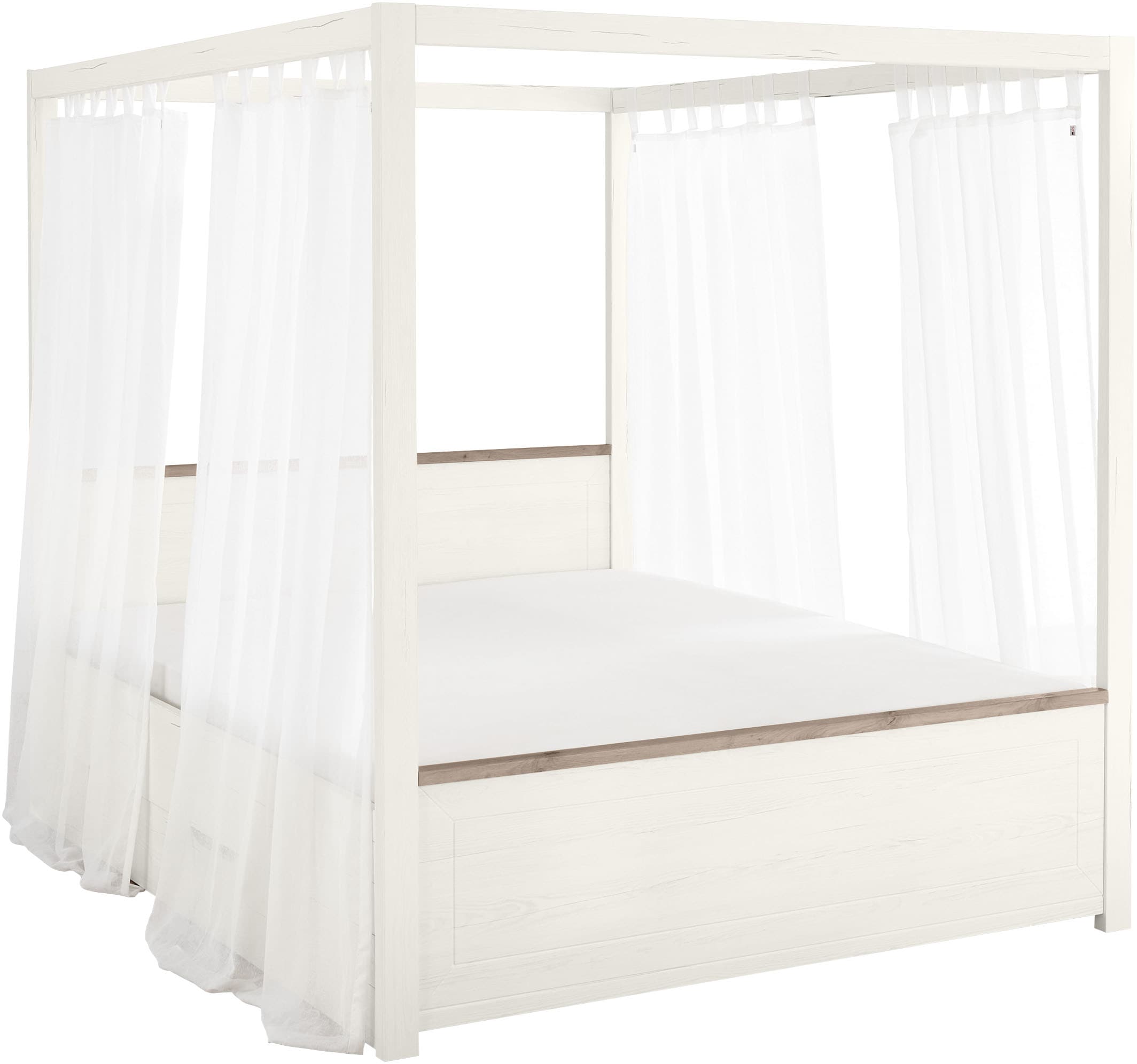 Himmelbett "York Schlafen", weiß (pino aurelio, pino aurelio, pino aurelio), B:185,6cm H:200,4cm L:208,4cm, SET ONE BY MUSTERRING, Betten, Liegefläche 180 x 200 cm, drei Farbausführungen, inklusive Gardinenset