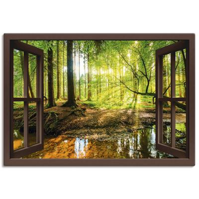 Wandbild ARTLAND "Fensterblick - Wald mit Bach", braun (farbe bild(er): braun), B:130cm H:90cm, Papier, Bilder, als Leinwandbild, Poster, Wandaufkleber in verschied. Größen Image