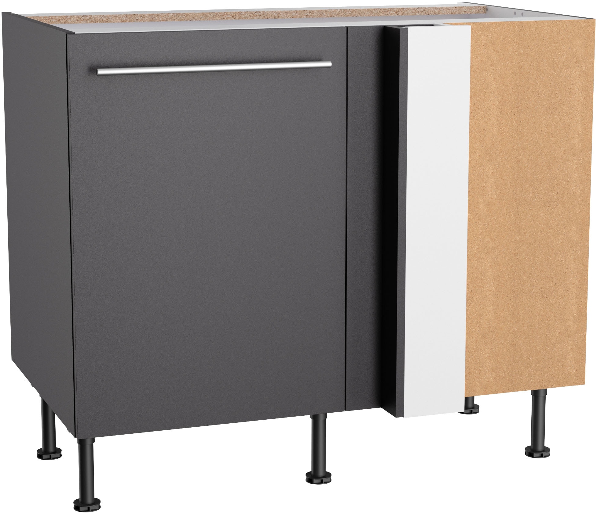 Eckunterschrank KOCHSTATION "KS-Bern2", grau (anthrazit, anthrazit), B:100cm H:87cm T:58,4cm, Spanplatte, Schränke, Breite 100 x 65 cm, Lösung für Geschirrspüler, 1 Tür, 1 Einlegeboden Image