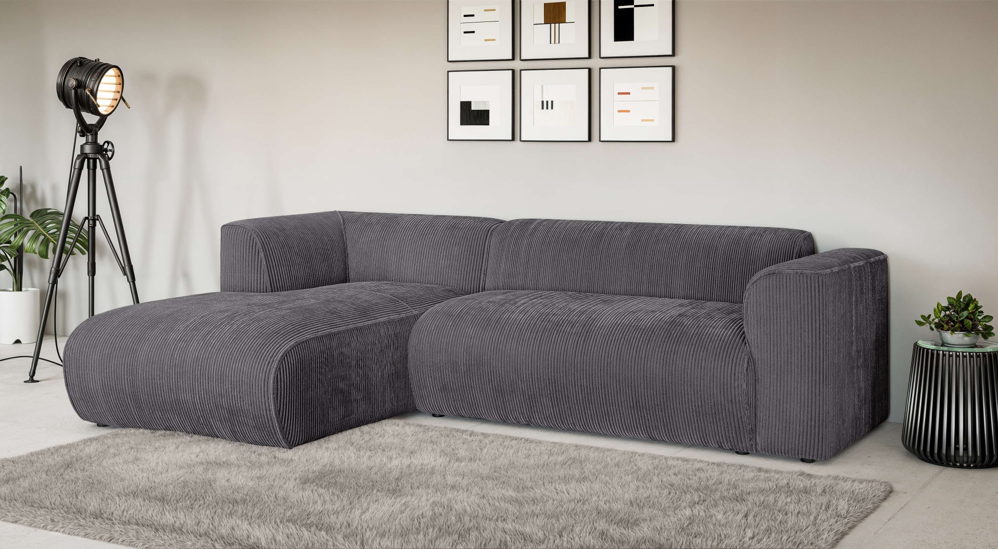 Ecksofa INOSIGN "MERID L-Form (257 cm), zeitlos & stilvolles Design", grau (dunkelgrau), B:257cm H:78cm T:161cm, 100% Polyester, Sofas, Aufwendig gepolstert, in Cord, Chenille und Struktur