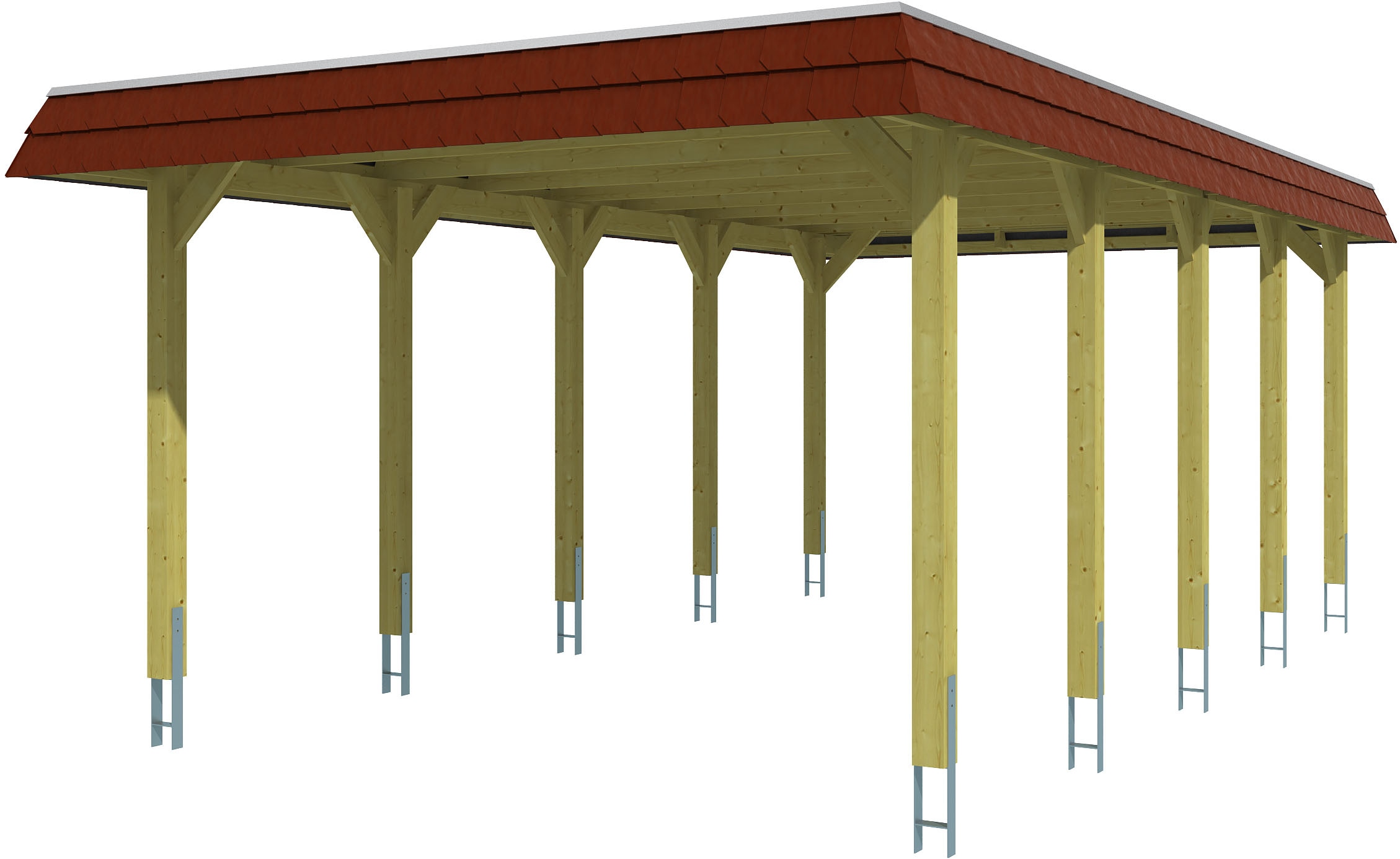 Einzelcarport SKANHOLZ "Spreewald", grün, B/H/T: 396cm x 209cm x 741cm, Carports, mit EPDM-Dach, rote Blende