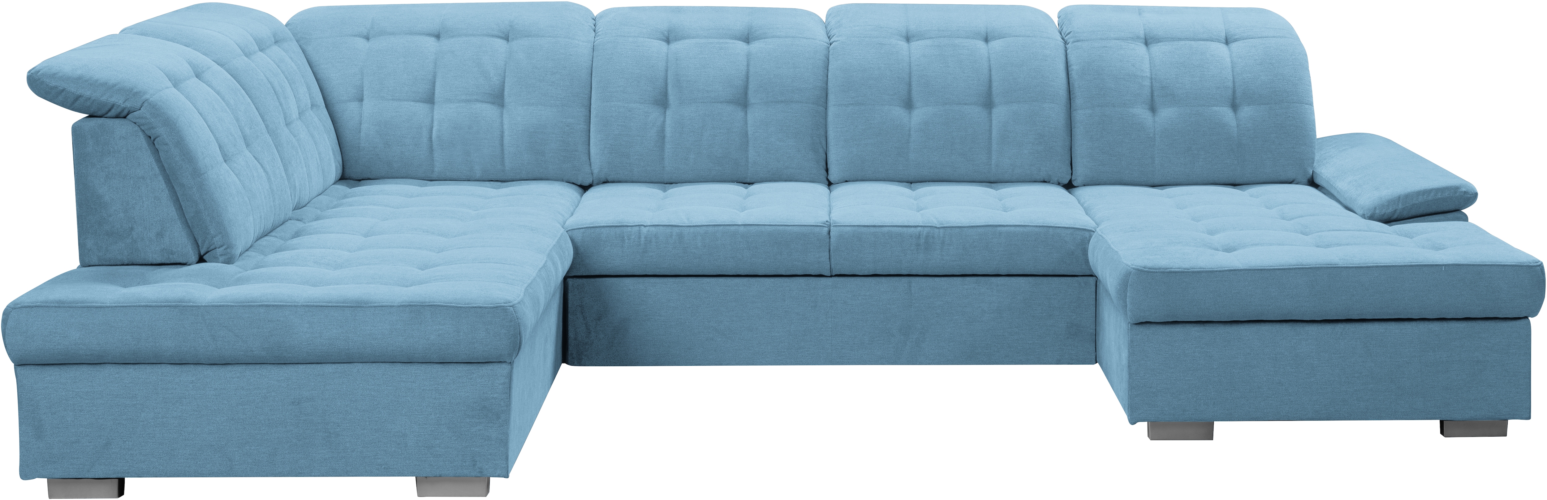 Wohnlandschaft WERK2 "Kordula-New Multifunktion Couch, Breite 332cm, bequem, U-Form", blau (hellblau), B:332cm H:105cm T:217cm, 95% Polyester, 5% Nylon, Sofas, Wohnlandschaft, Sofa in U-Form mit Schlaffunktion & Bettkasten, Schlafcouch