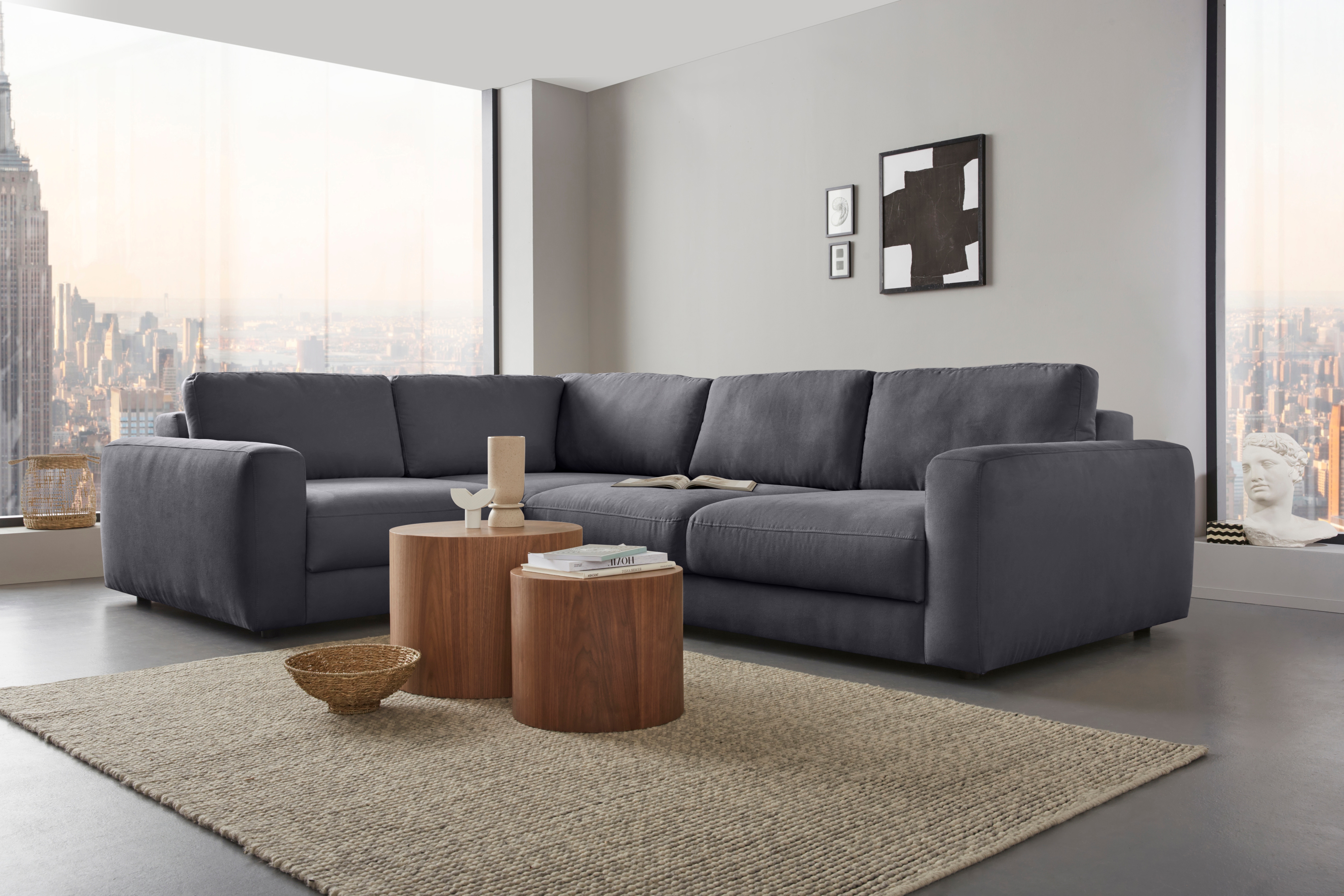 Ecksofa HOME AFFAIRE "Bloomfield, Breite 304cm, Mega Polsterecke mit viel Platz, L-Form", grau (graphite), B:224cm H:84cm T:304cm, 92% Polyester 8% Nylon, Sofas, Ecksofa, extra tiefe Sitzfläche, wahlweise mit Sitztiefenverstellung
