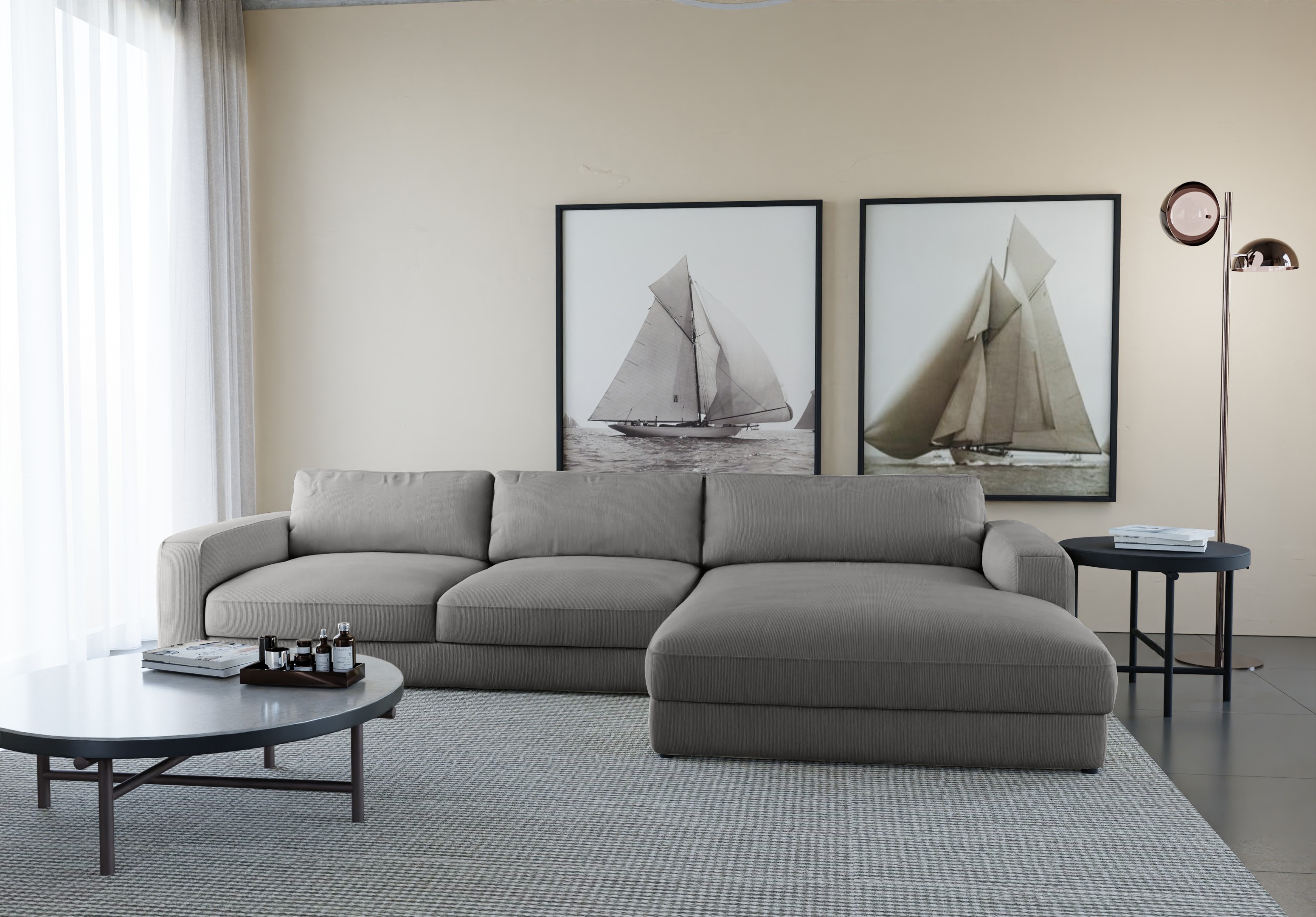 Ecksofa HOME AFFAIRE "Bloomfield, bequem und elegant, OTTOs Choice, Breite 303cm, L-Form", grau (granit grau), B:303cm H:84cm T:176cm, 88% Polyester 12% Nylon, Sofas, Ecksofa, mit Bettfunktion und Bettkasten, Unser Dauertiefpreis