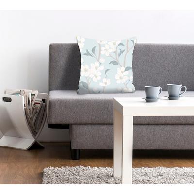 Dekokissen QUEENCE "Danil", blau (eisblau, bedruckt), B:40cm L:40cm, Polyester, Dekokissen_Sitzkissen_Kissenhüllen, mit zarten Blüten Image
