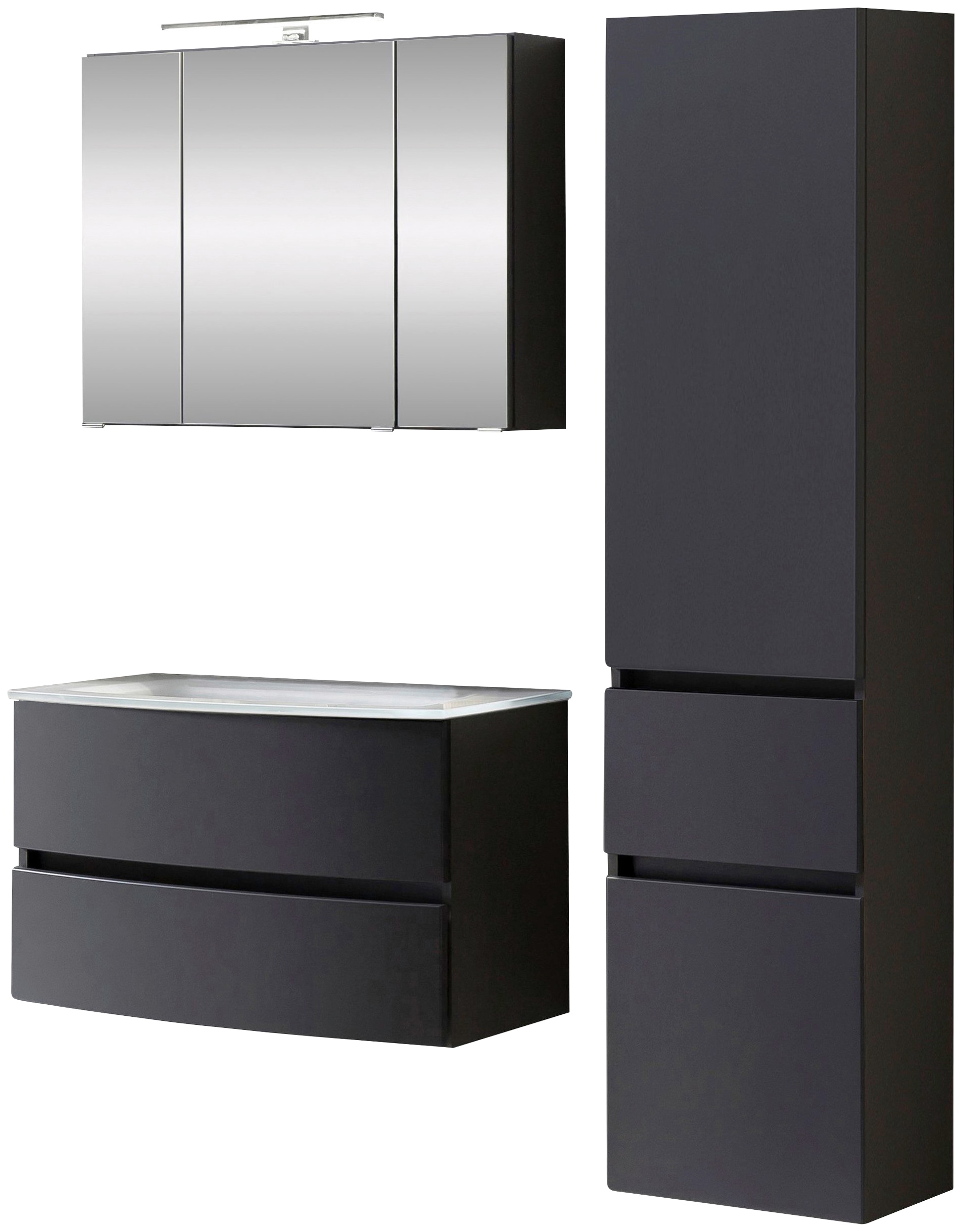 Badezimmer-Set WELLTIME "Kaunas", grau (matt grau, grau), B:120cm H:200cm T:49cm, Kastenmöbel-Sets, bestehend aus Waschtisch-Set mit Seitenschrank, Breite 120 cm Image