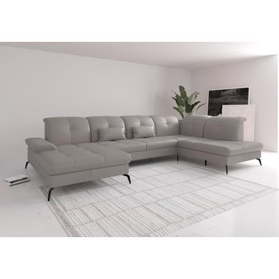 Wohnlandschaft SIT & MORE "Amica, U-Form, inkl. Sitztiefenverstellung und Armteilverstellung", grau (light grau), B:357cm H:90cm T:231cm, Sofas, wahlweise mit Kopfteilverstellung, Bettfunktion und Bettkasten Image