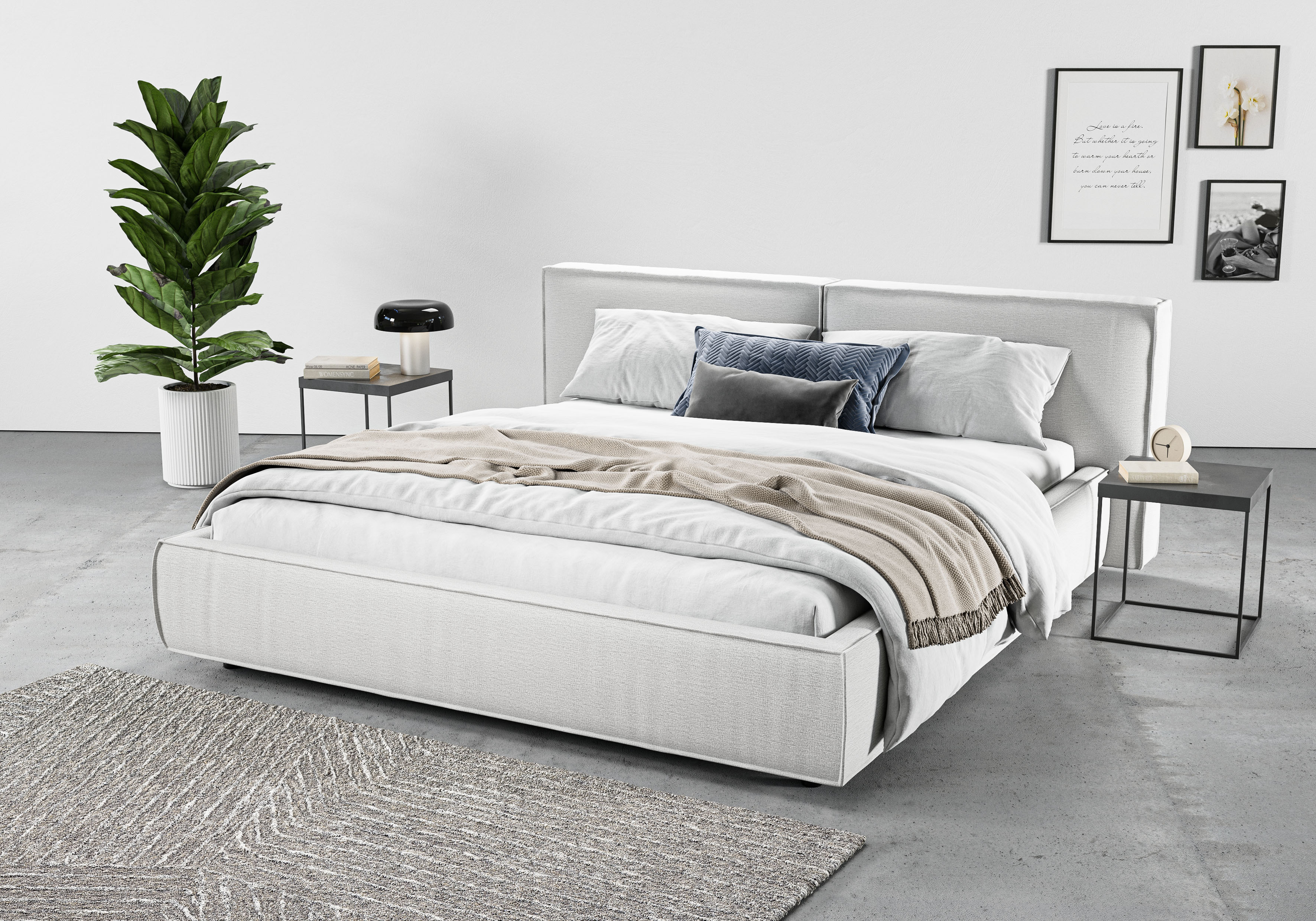 Polsterbett INOSIGN "Adrina mit Biesenoptik, Feincord und Luxus-Microfaser", silber, B:202cm H:91cm L:250cm, 100% Polyester, Betten, bis 280kg, auch in Überlänge 220 cm, 4 Breiten bis 200cm