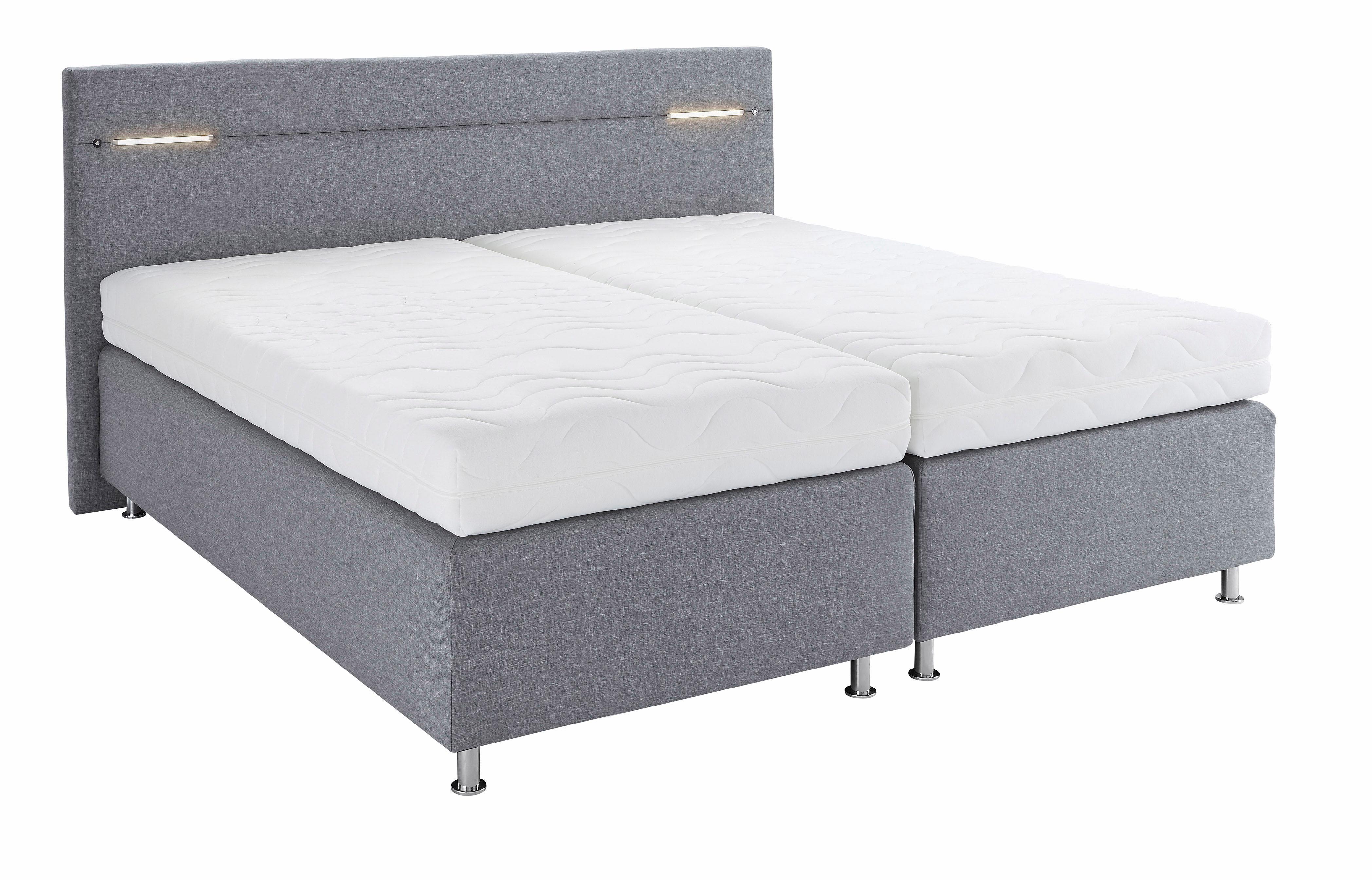 Boxspringbett, grau (strukturstoff grau), mit LED-Beleuchtung, Liegefläche B/L: 200cm x 200cm, H2 + H2, Bonnell-Federkernmatratze, Bezug Unterbox und Kopfteil: Strukturstoff (77% Polyester und 23% Viskose);Bezug Obermatratze 100% Polyester, waschbar... Image