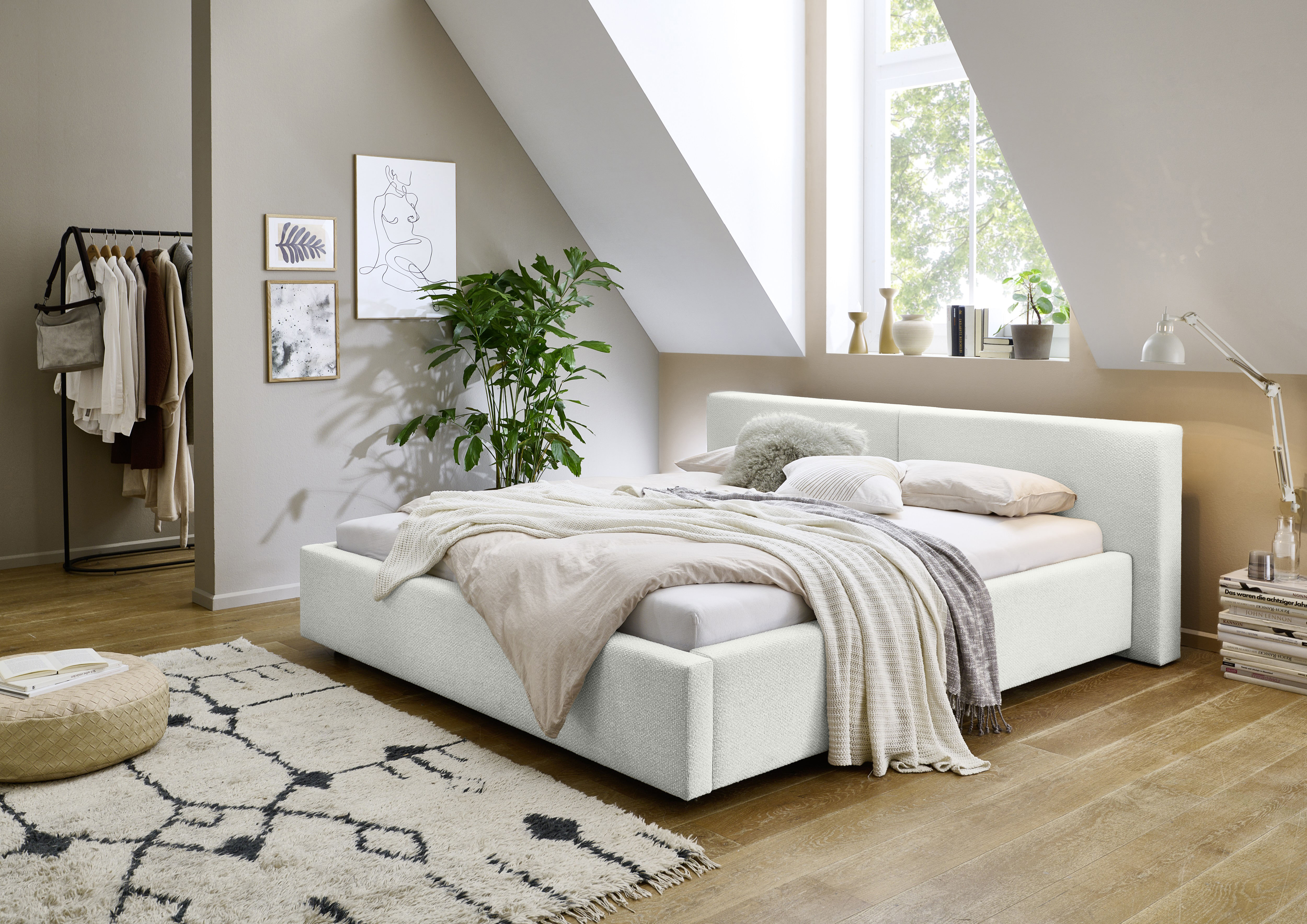 Polsterbett MEISE.MÖBEL "Cube wahlweise mit Matratze und Bettkasten", weiß (weiß, weiß), B:200cm L:227cm, Betten, extra flaches Kopfteil, erhältlich in den Breiten 140cm, 160cm & 180cm