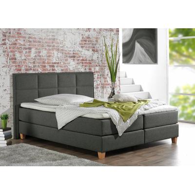 Boxspringbett HOME AFFAIRE "Casey", grau (anthrazit), B:211cm L:209cm, Struktur fein (100% Polyester), Komplettbetten, Boxspringbett, in 5 Breiten, 3 Ausführungen, 2 Härtegraden, Steppung, Topper Image