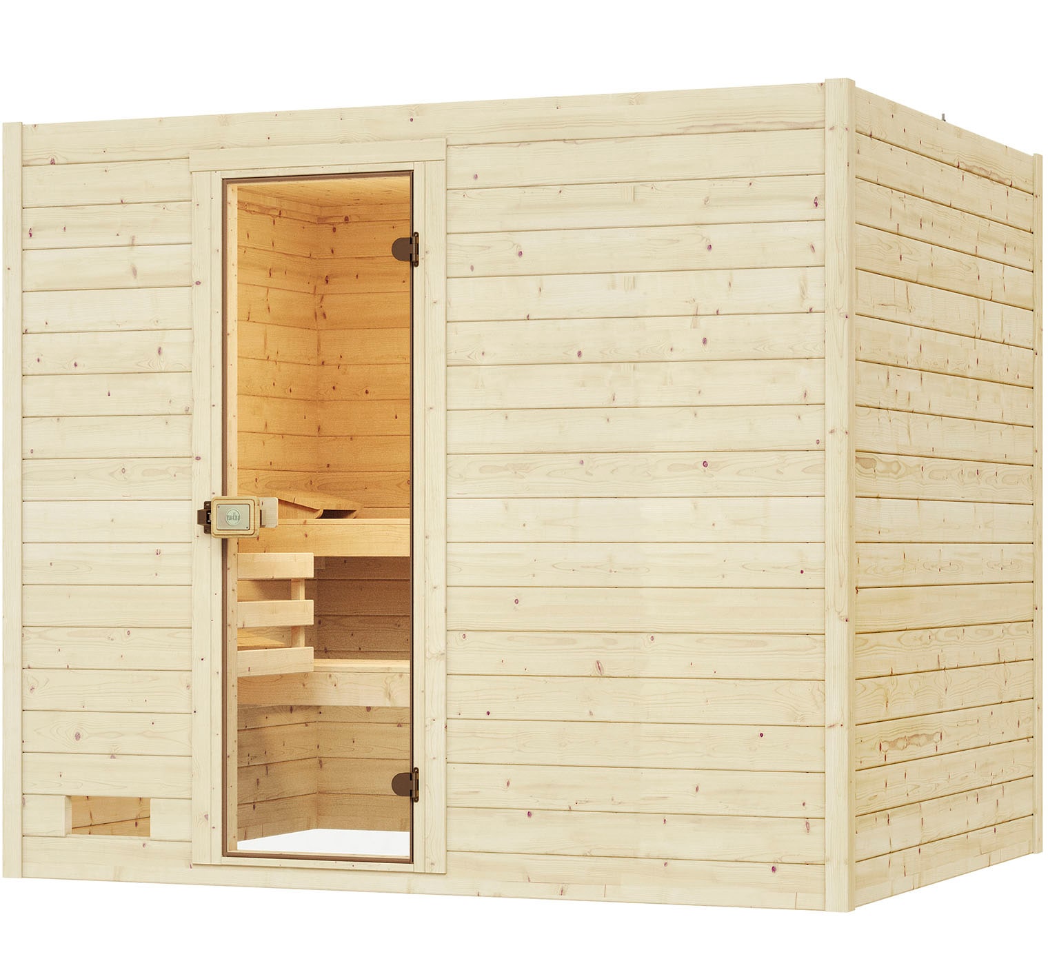 Sauna WEKA "Massivholzsauna VALIDA 4", beige (natur), Bio-Ofen, externe Steuerung, 7,5 kW, Saunen, Blockbohlen, moderne Ganzglastür Image