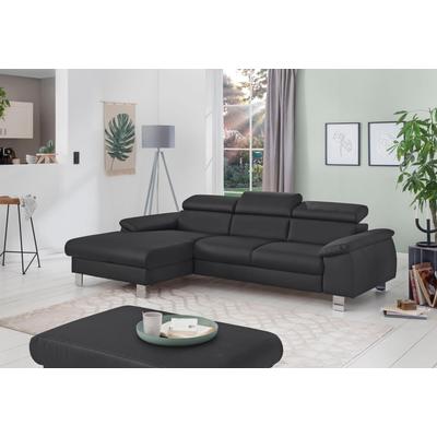 Ecksofa COTTA "Komaris L-Form mit Kopfteilverstellung", schwarz, B:244cm H:72cm T:166cm, Microfaser PRIMABELLE (100% Polyester), Kunstleder SOFTLUX(100%Polyurethan), Feinstruktur (100% Polyester), Kunstleder SOFTLUX/Struktur (100%Polyurethan,... Image