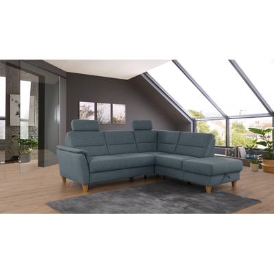 Ecksofa HOME AFFAIRE "Palmera L-Form", blau (blaugrau), B:236cm H:89cm T:212cm, 100% Polyester, Struktur (100% Polyester), Luxus-Microfaser in Lederoptik (100% Polyester), Sofas, Federkern, wahlweise mit Bettfunktion und mit/ohne Stauraum Image