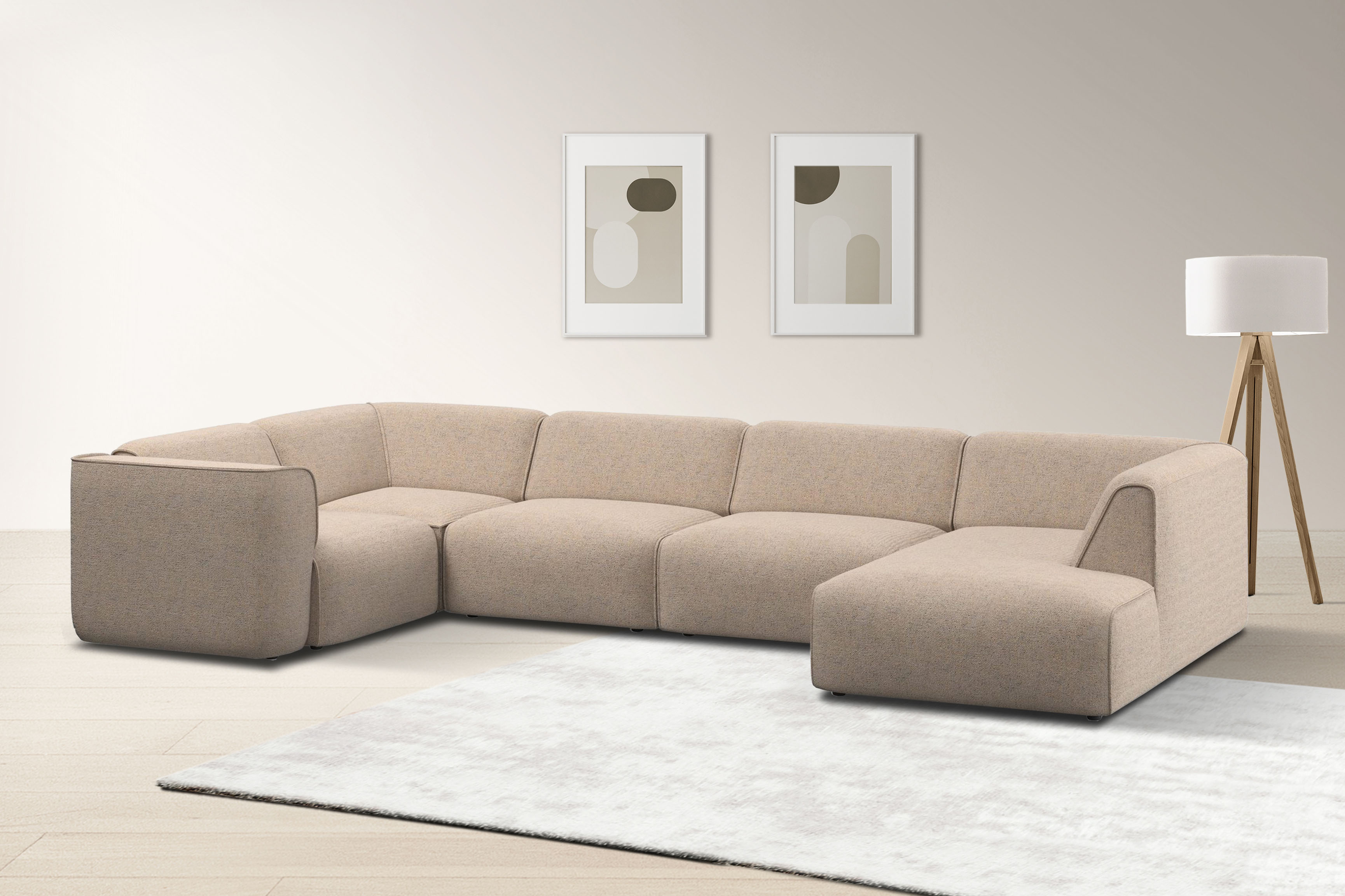 Wohnlandschaft OTTO HOME "Merid U-Form, jederzeit durch Module erweiterbar, B/T/H: 367/206/70 cm", grau (taupe), B:367cm H:70cm T:206cm, 100% Polyester, Sofas, Wohnlandschaft, als Modul oder separat verwendbar, für individuelle Zusammenstellung
