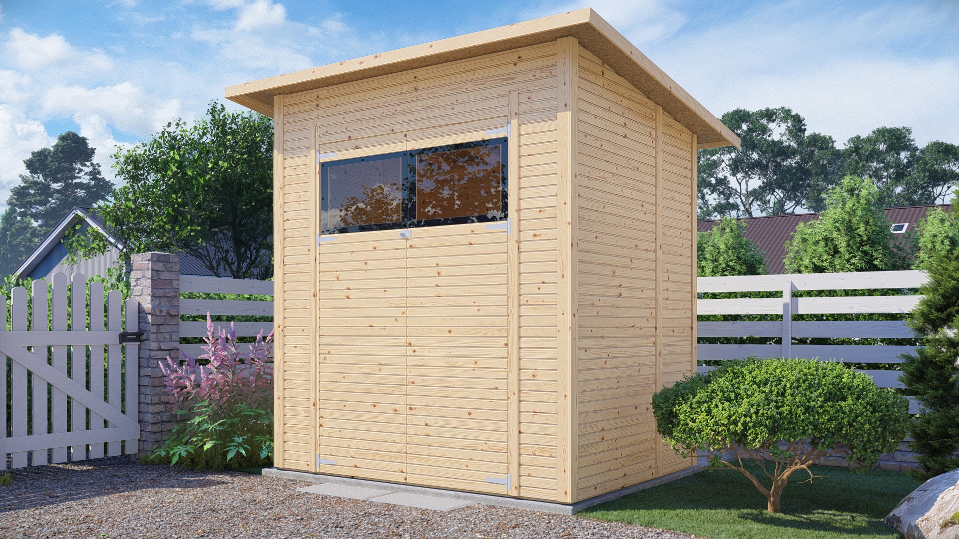 Gartenhaus BERTILO "Pent Modern 2 naturbelassen", beige (natural), ohne Fußboden, ohne Dacheindeckung, Massivholz, Gartenhäuser, Gartenhaus, mit hohen Seitenwänden und einer 1,88 m hohen Doppeltür