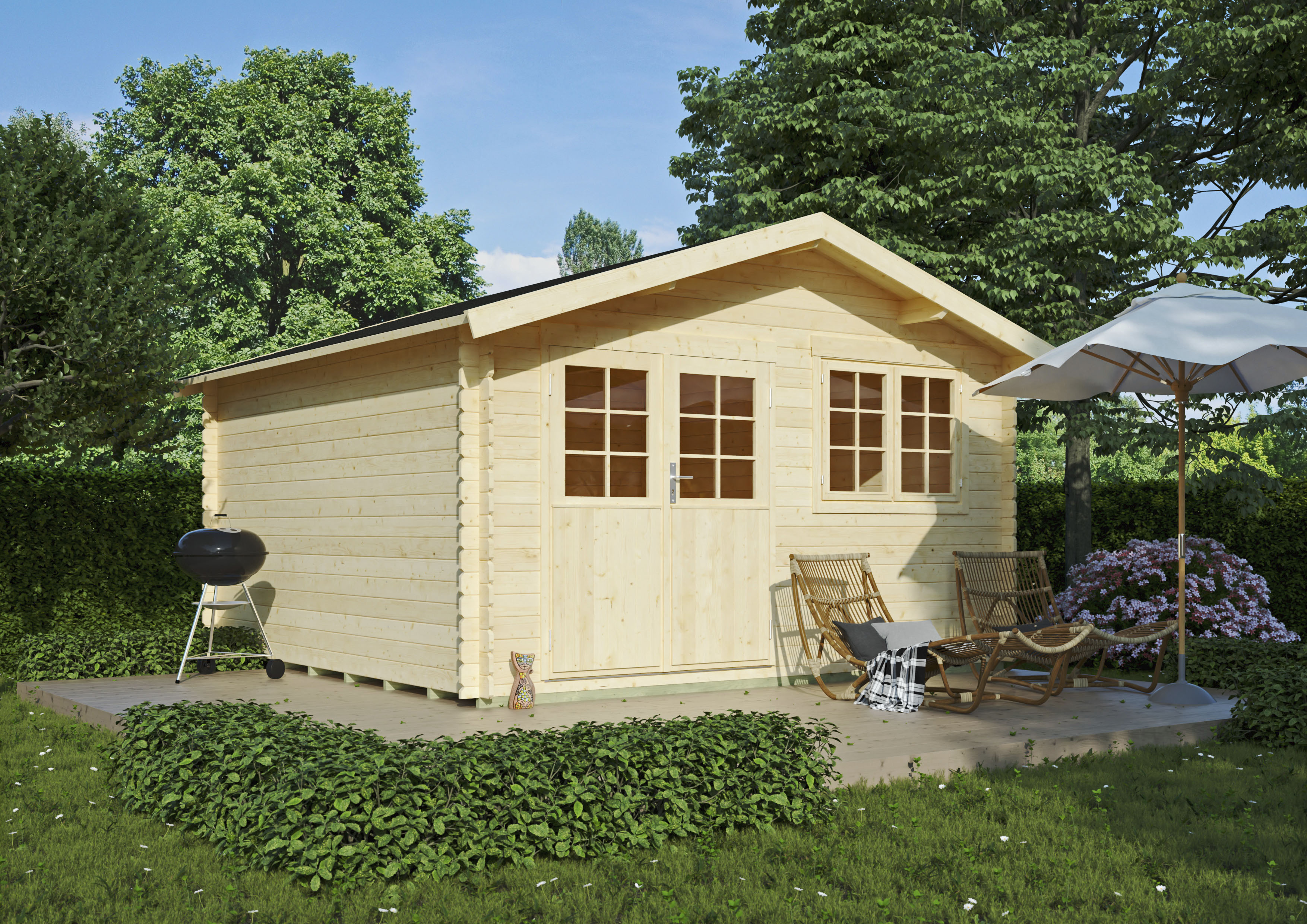 Gartenhaus KIEHN-HOLZ "Gipsberg 2", beige (naturbelassen), Fußboden im Gartenhaus, Dachschindeln, Holzwerkstoff, Gartenhäuser Image